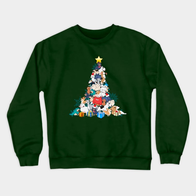 Dogs Christmas Tree Christmas T-shirt Crewneck Sweatshirt by Curryart